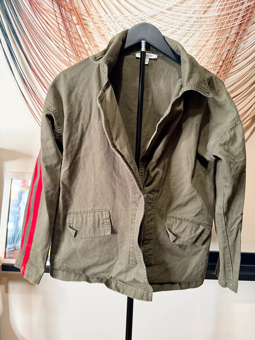 Papaya, olive green, utility jacket, red stripe s 2713